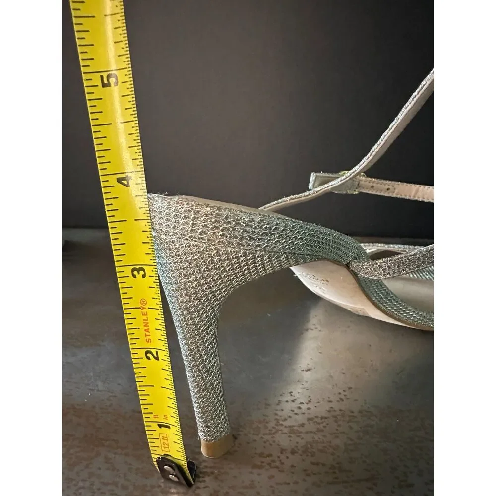 Stuart Weitzman Starla Sandals 9 Stiletto Wedding Bridal Formal Silver Glitter